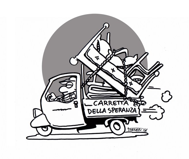 Il signore e la signora con letti e sedie